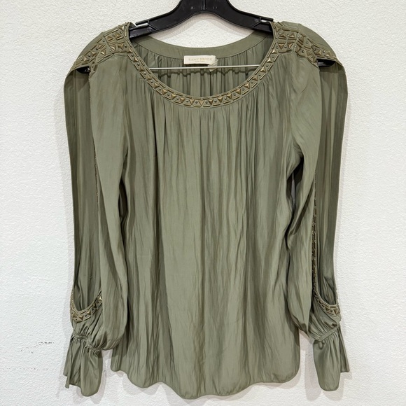 Ramy Brook Clara Slit Sleeve Long Sleeve Green Blouse Women’s Size X-Small - Picture 2 of 6